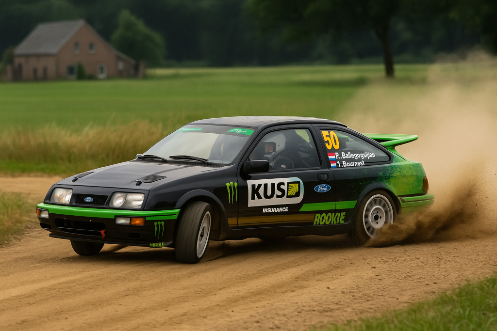 Rookie RallyTeram Brabant Ford Sierra RS Coshworth AI foto t.b.v. publicatie deelname Rocar-Tech Twente Historic Rally 2025